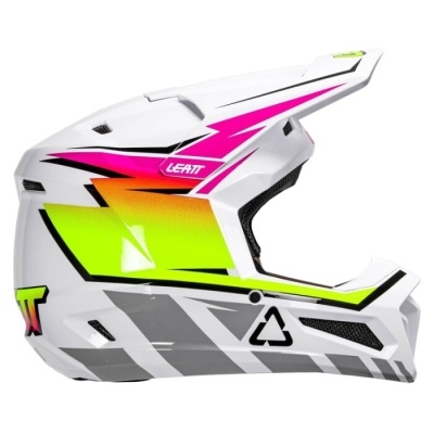 Capacete integral branco com detalhes coloridos para motocross