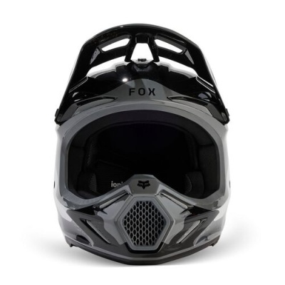 Capacete integral para motocross preto e cinza com grelha frontal hexagonal