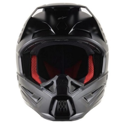 Capacete integral preto com interior vermelho e preto