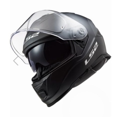 Capacete integral LS2 preto mate com viseira transparente e escura