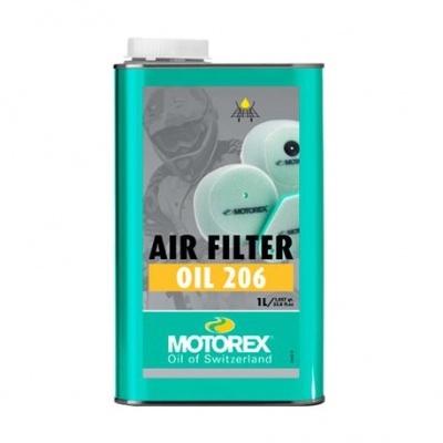 Embalagem verde metálica MOTOREX Air Filter Oil 206 1L com tampa branca.