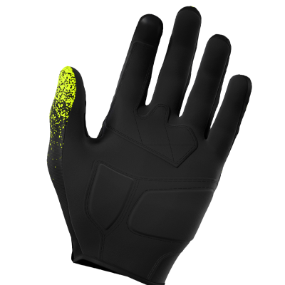 Luvas desportivas pretas com detalhes amarelos no dedo mindinho