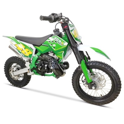 Motocross infantil verde e branco com detalhes amarelos e pneus de borracha