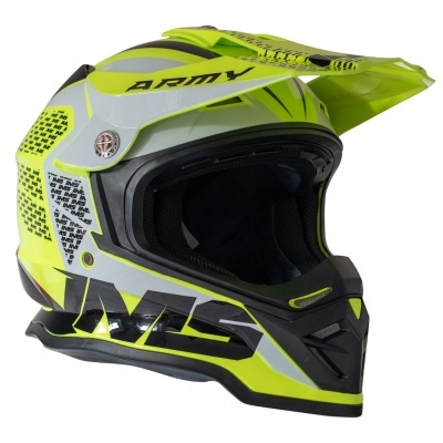 capacete motocross amarelo fluorescente MS com viseira ajustável