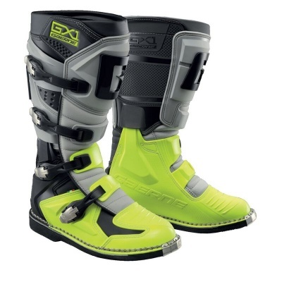 Botas de moto GX1 Speed amarelas, pretas e cinzentas com fivelas prateadas