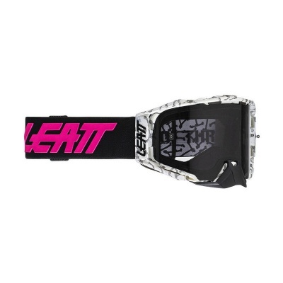 Óculos de proteção motocross cinza com padrão branco e fita preta rosa LEATT