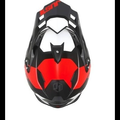 Capacete de motocross preto e vermelho com texto LSMR