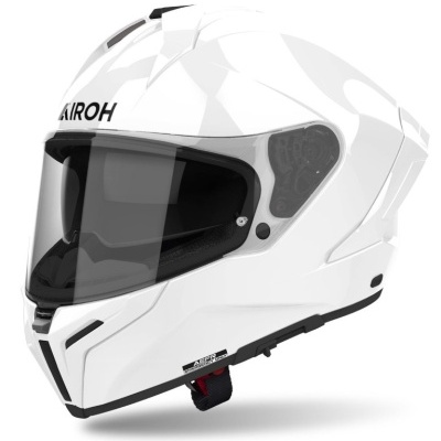 Capacete integral branco para motociclismo AIROH com viseira fumada e detalhes pretos