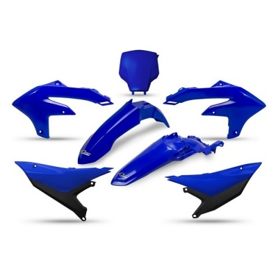 Conjunto de peças plásticas azuis e pretas para motocicleta com texto Vforce.