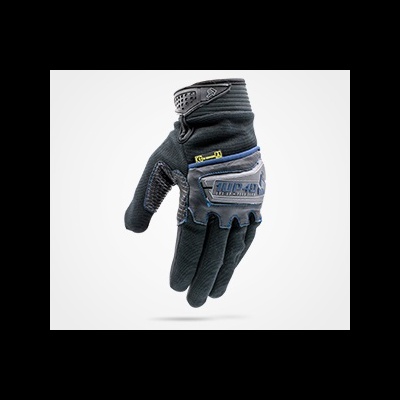 Luva preta e cinzenta com detalhes em azul e marca RUPARI