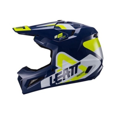 Capacete integral Leatt CT4.0 Racing azul escuro com detalhes amarelos e brancos