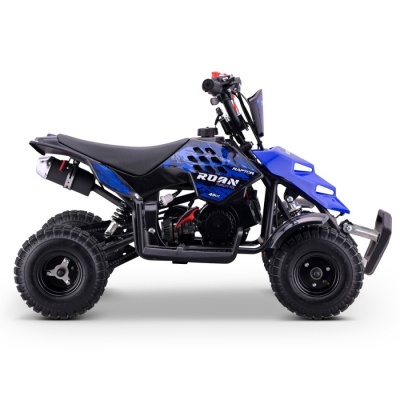 Quad infantil preto e azul Roan Racing Raptor de 49cc em fundo branco