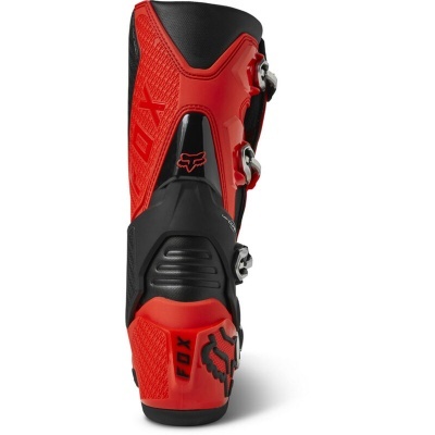 Bota de motocross Fox em vermelho e preto com fechos metálicos