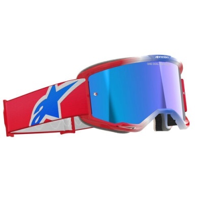 Óculos de proteção vermelhos com lente espelhada azul