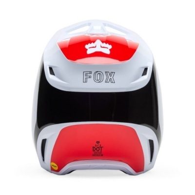 Capacete FOX vermelho e branco com visor preto
