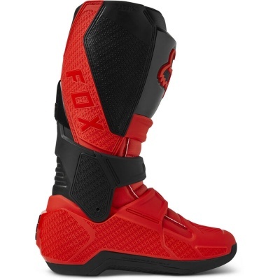 Bota de motocross vermelha e preta com fechos de velcro e detalhe FLEX