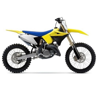 Motocross amarela e azul com pneus cravados para off-road