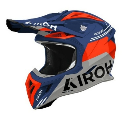 Capacete integral motocross AIROH ACE azul, vermelho e cinza