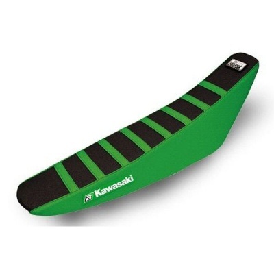 Banco para mota Kawasaki verde e preto com faixas horizontais em preto