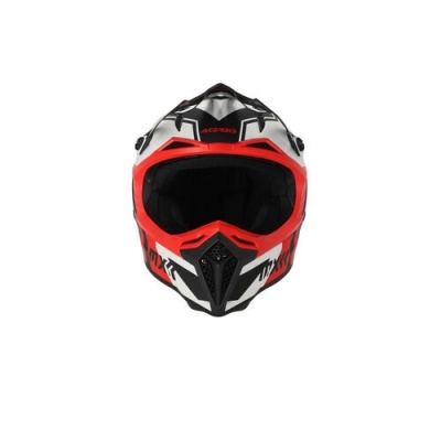 capacete motocross branco preto vermelho com texto SCORPION