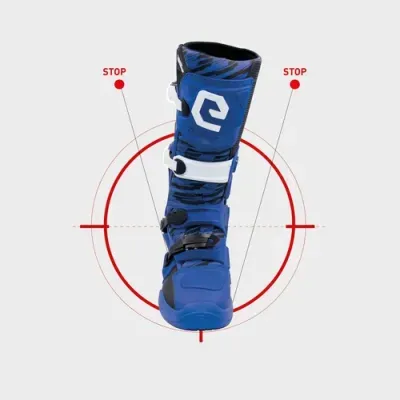 Bota motocross azul com fechos ajustáveis e símbolo branco