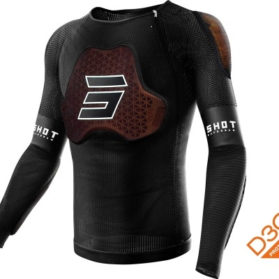 Camisola térmica preta de manga comprida com proteção D3O e painel castanho acolchoado no peito