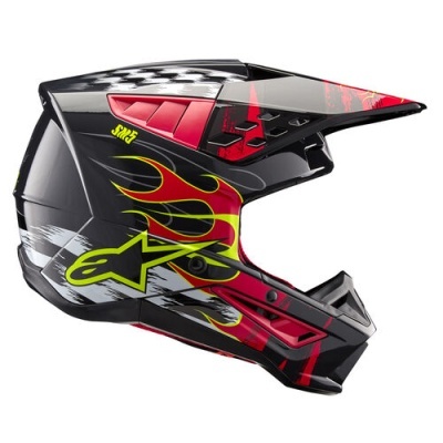 Capacete de motocross preto com chamas amarelas