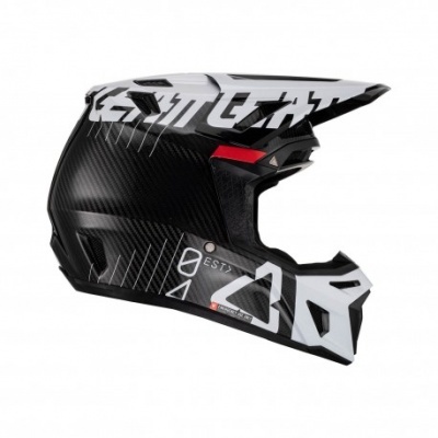 Capacete integral para motocross preto e branco com detalhes vermelhos