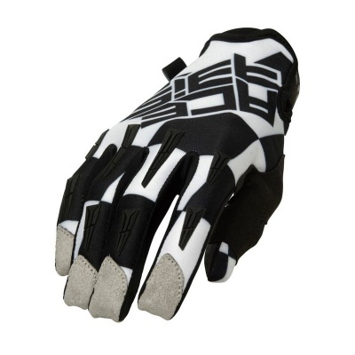Luva motocross preta e branca com reforços cinzentos