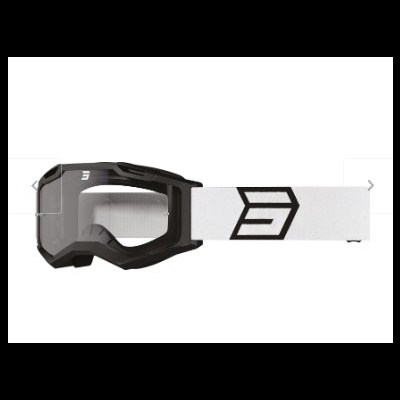 Óculos de proteção desportivos com armação preta e faixa elástica branca com logo preto