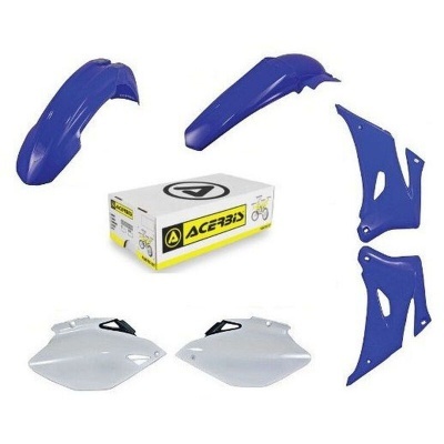 Peças plásticas para moto em azul e branco com caixa ACERBIS