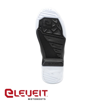 Sola de bota preta e branca ELEVEIT MOTOboots com padrão geométrico