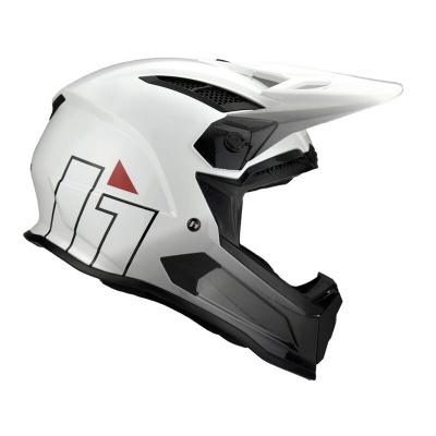Capacete integral motocross branco com detalhes preto e vermelho