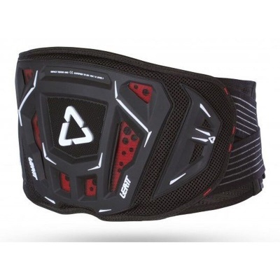 Cinto protetor de costas preto com detalhes vermelhos e cinzentos