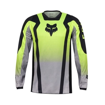 Camisola desportiva manga comprida verde neon, cinzenta e preta com logótipo Fox