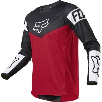 Camisola motocross preta e vermelha com logotipo FOX branco