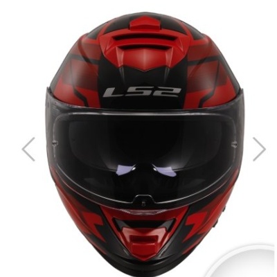 Capacete integral LS2 preto e vermelho com visor escuro