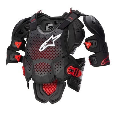 Colete protetor Alpinestars preto e vermelho com logo branco