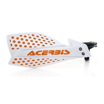 Protetor de punho branco com detalhes laranja e texto ACERBIS