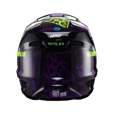 Capacete integral de motocross Leatt preto e roxo com detalhes verdes