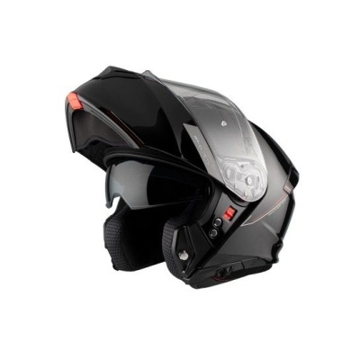 Capacete de moto modular preto com viseira transparente e interiores acolchoados