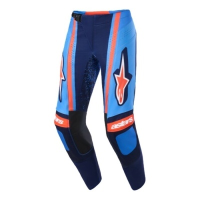 Calças de motocross azul, vermelho e preto com logótipo de estrela e texto astar
