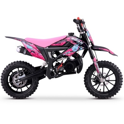 Moto de motocross para criança com detalhes em rosa e azul