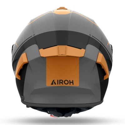 Capacete de moto cinza e laranja com marca AIROH