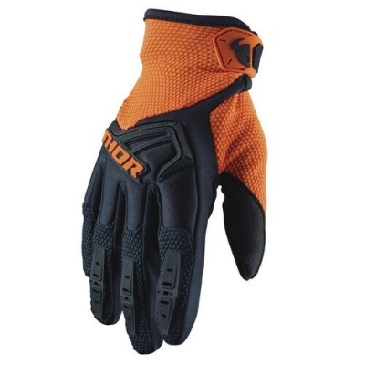 Luva motocross laranja e preta com fecho de velcro e logo THOR