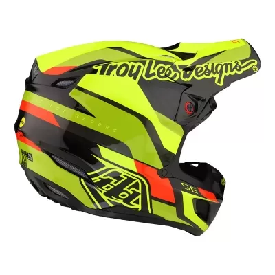 Capacete integral preto e verde fluorescente com texto Troy Lee Designs