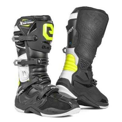 Botas de motocross Elt pretas com detalhes brancos e amarelo fluorescente