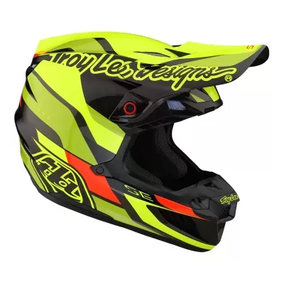 Capacete integral para motocross amarelo fluorescente com texto Troy Lee Designs