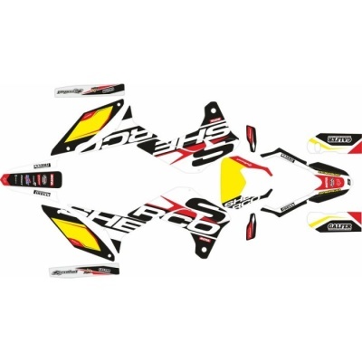 Autocolantes para moto preto, branco, vermelho e amarelo com texto SHERCO e GALFER