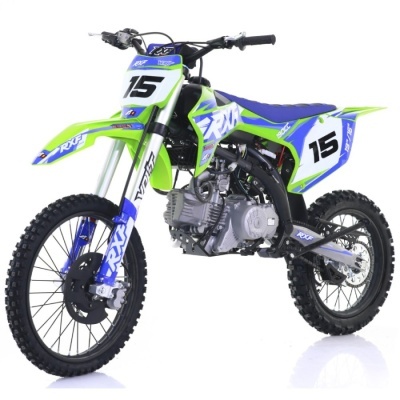 Moto de cross azul e verde com número 15